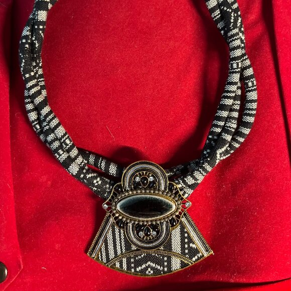 Bib Statement necklace. Black/Grey. Stones detail- Hand Made - Picture 1 of 8
